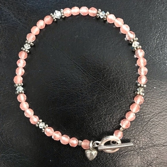 Vintage Handmade Strawberry Quartz Swarovski Crystal Sterling Silver Bracelet - Picture 10 of 10